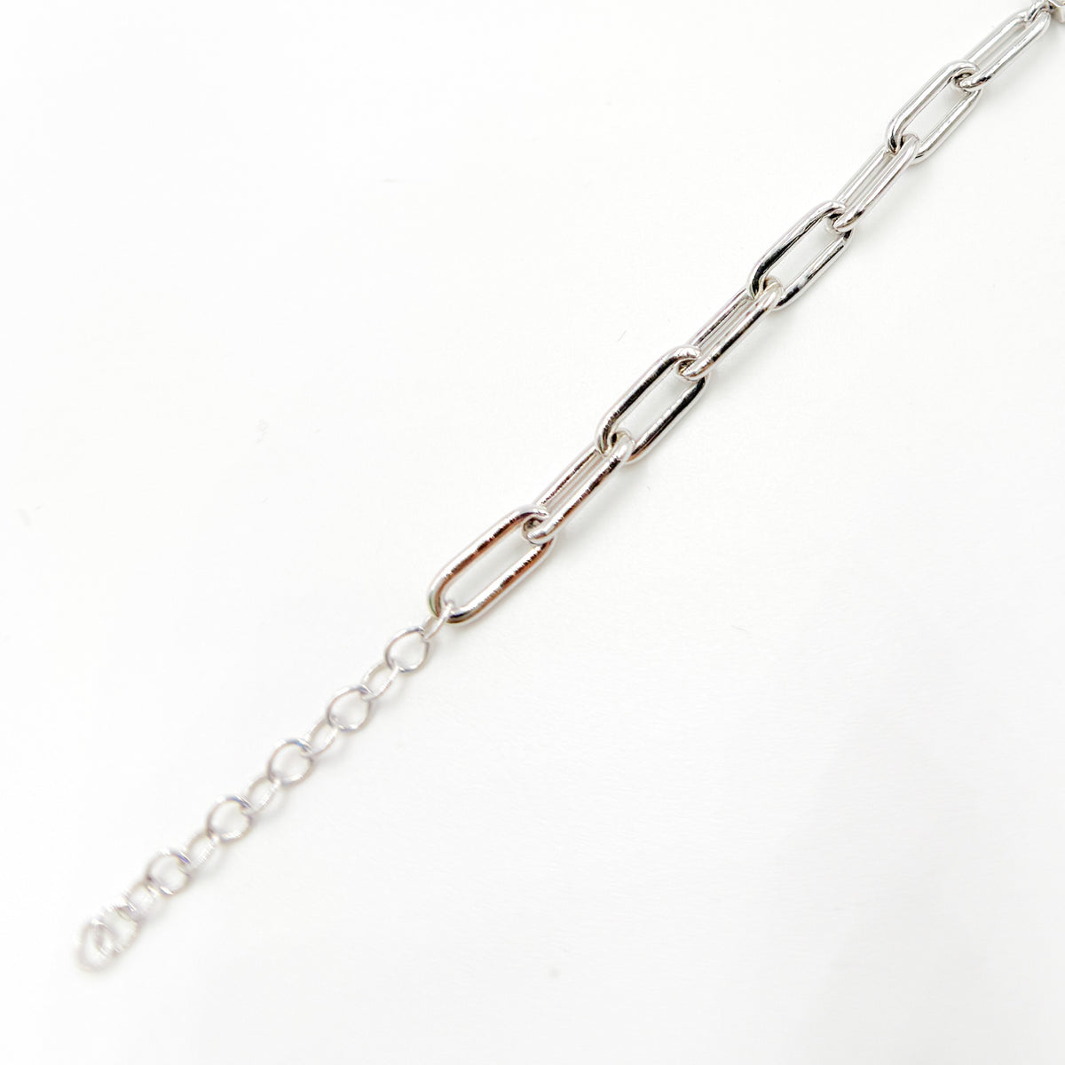 BFP60865. 14K Solid White Gold Diamond Baguette Tennis and Paperclip Bracelet