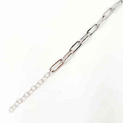 BFP60865. 14K Solid White Gold Diamond Baguette Tennis and Paperclip Bracelet