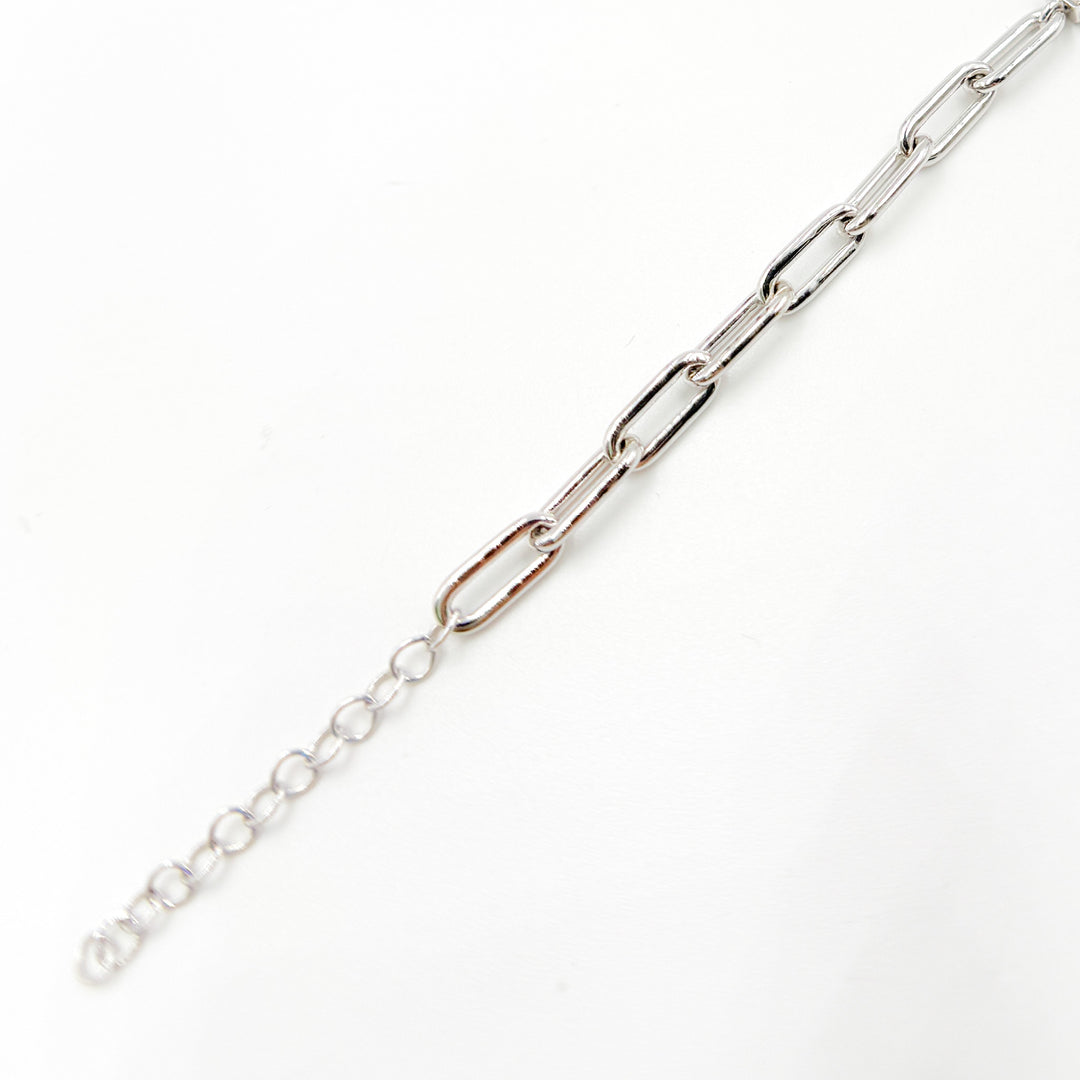 BFP60865. 14K Solid White Gold Diamond Baguette Tennis and Paperclip Bracelet