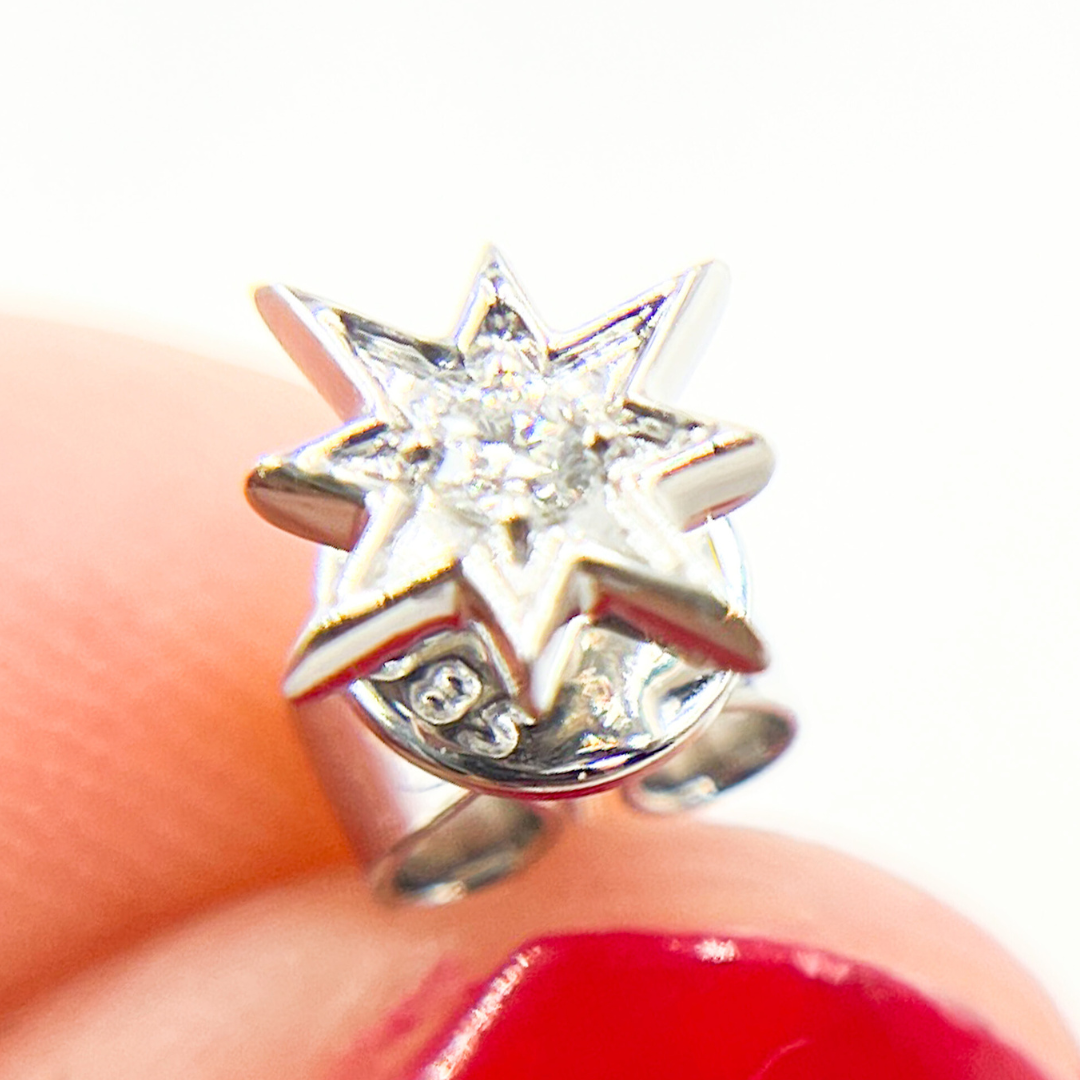 ER413159W. 14K Solid White Gold Star Diamond Studs