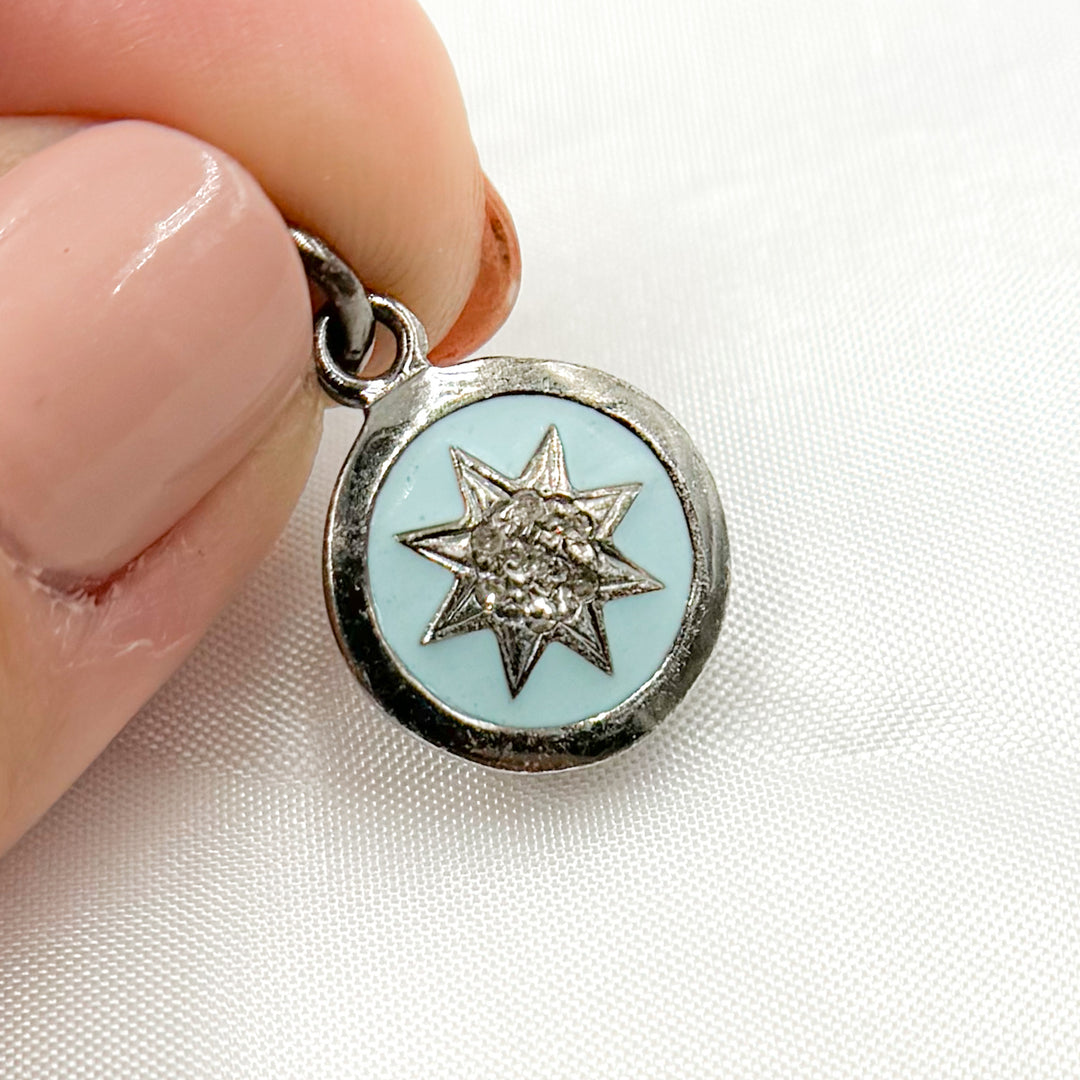 DC534A. Diamond Sterling Silver Round Star Enamel Charm