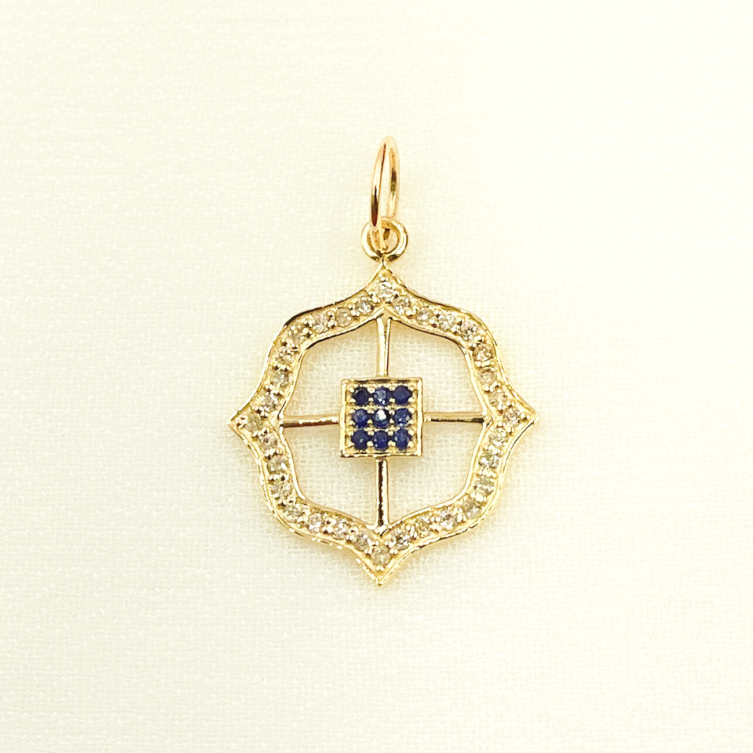 14K Solid Gold Diamond Charm. Available in (Ruby & Blue Sapphire). GDP273