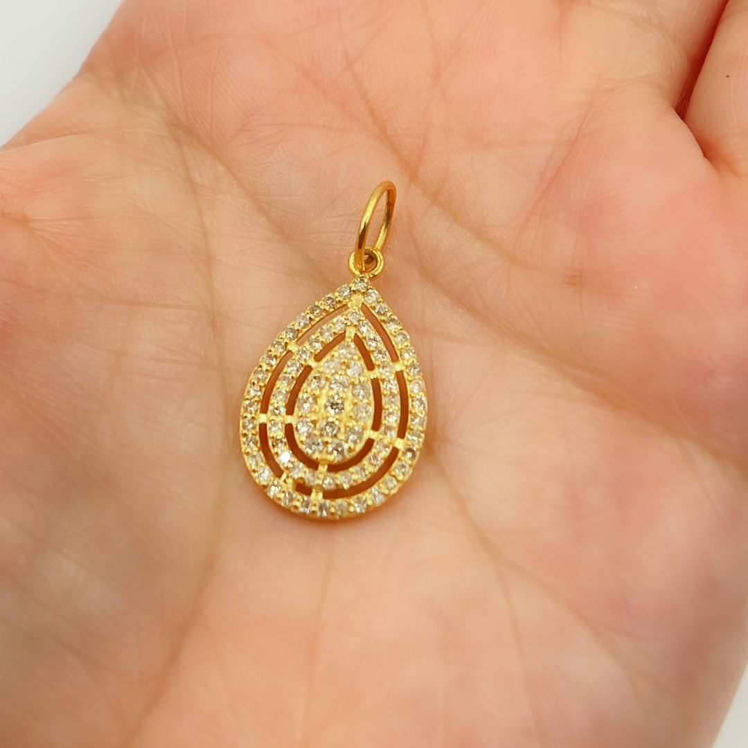 14K Solid Gold Drop Charm with Diamonds. GDP145