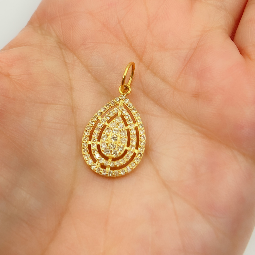 Solid Gold Drop 14K Solid Gold Drop Charm with Diamonds. GDP145
