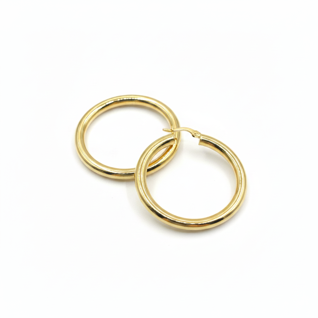 GER163. 14K Solid Gold Hollow Smooth Hoop