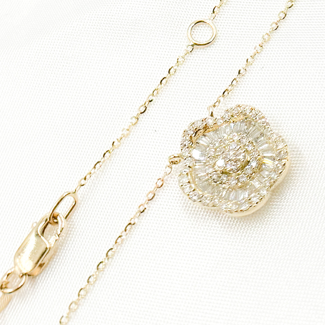 NT404950. 14K Solid Gold Diamond Flower Necklace