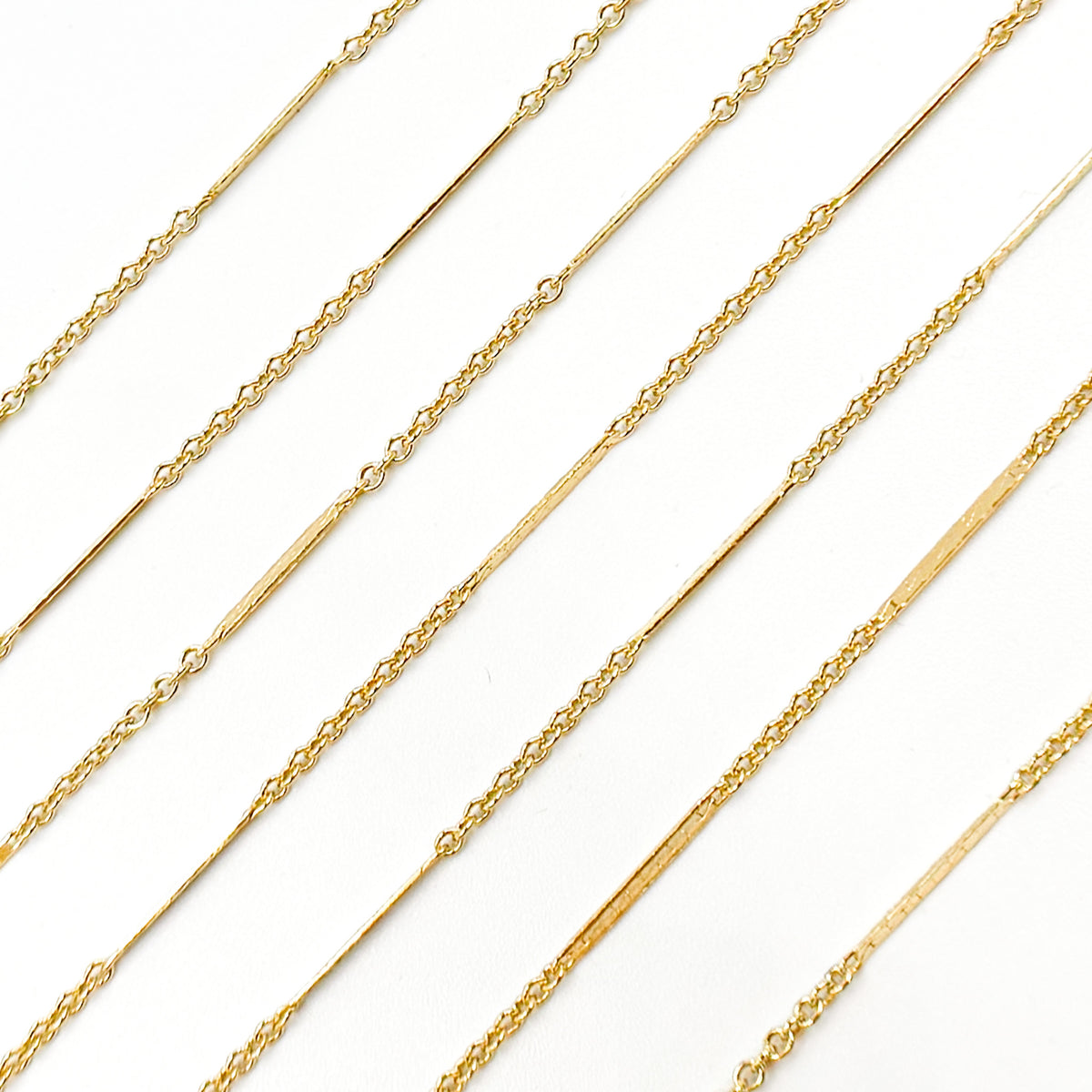 14K Solid Gold Cable and Bars Chain
