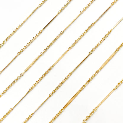 14K Solid Gold Cable and Bars Chain