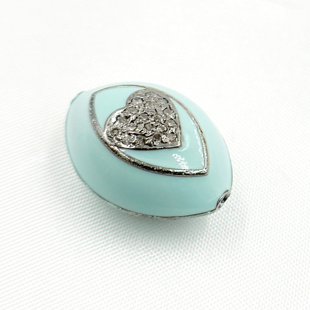 DC475A. Diamond Sterling Silver Marquise Heart Enamel Bead