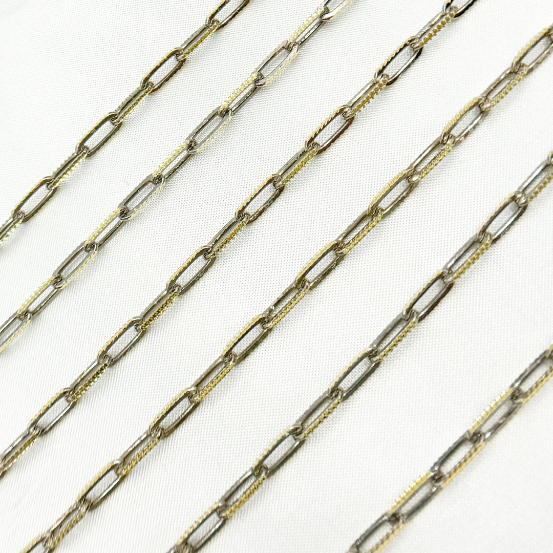 Buy Two Tone Black Rhodium and Gold Plated Paperclip Textured Chain