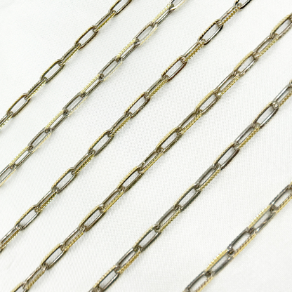 Buy Two Tone Black Rhodium and Gold Plated Paperclip Textured Chain