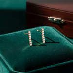 Load image into Gallery viewer, EFA54157. 14K Solid Gold Diamond Bar Stud Earrings