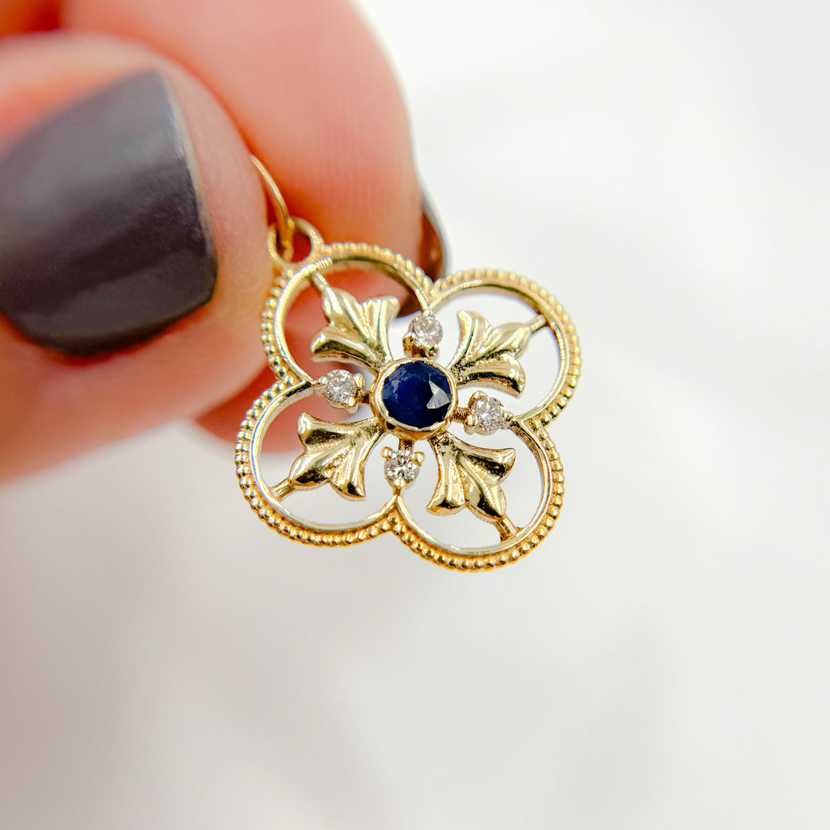 GDP383. 14K Solid Gold Diamond and Gemstone Flower Charm