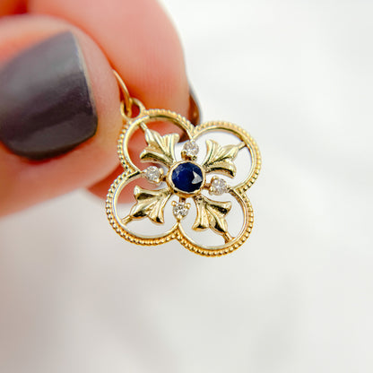 GDP383. 14K Solid Gold Diamond and Gemstone Flower Charm