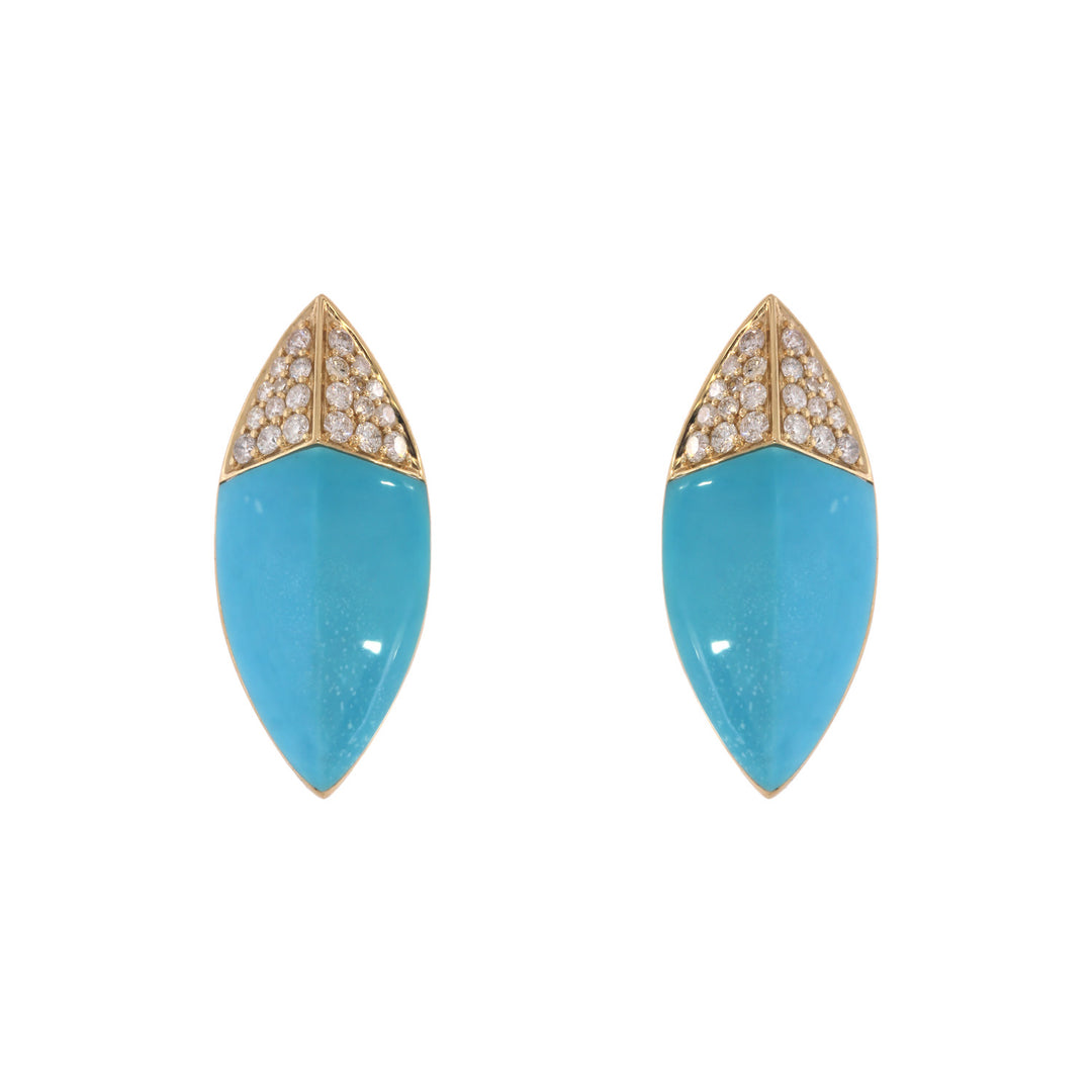 DER03407TQ. 14K Solid Gold Diamond and Turquoise Fancy Stud Earrings