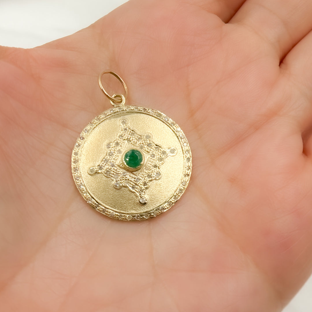 14K Solid Gold Diamond and Gemstone Round Charm. GDP245