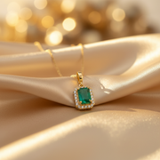 CMC00365EM7X5. 14K Solid Gold Rectangular-Shaped Emerald and Diamond Charm