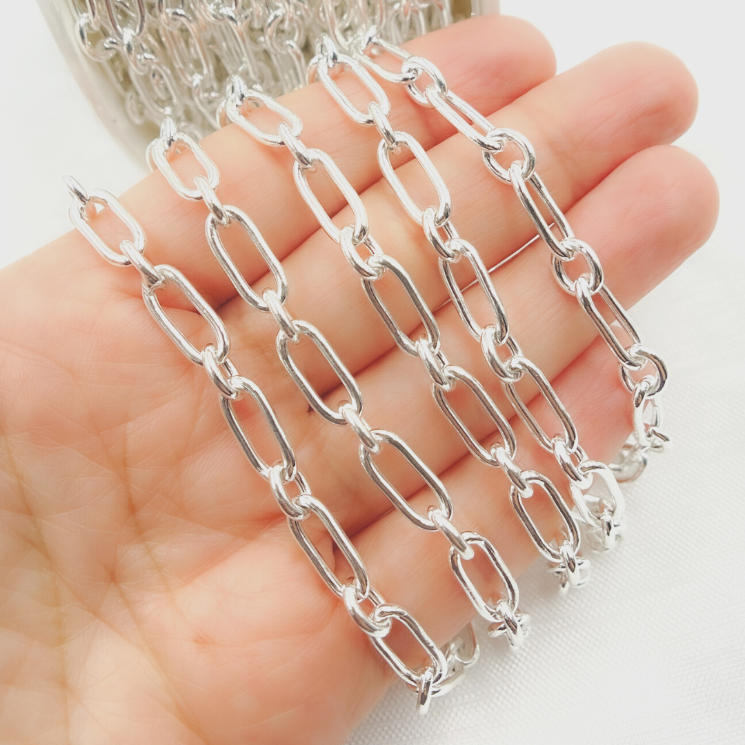 925 Sterling Silver Hollow Smooth Paperclip Long & Short Link Chain. V200SS