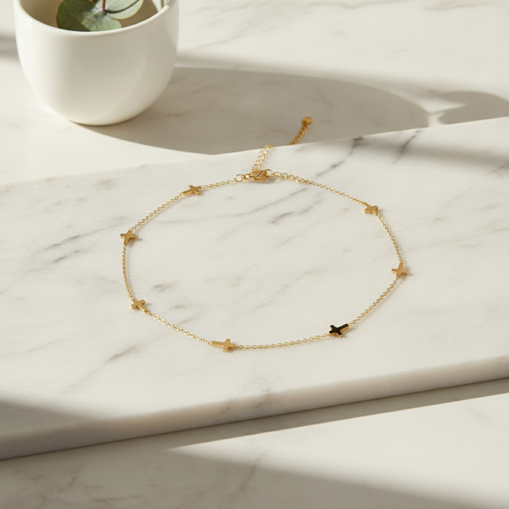NK/BR5086. 14k Solid Yellow Gold Cross Link Necklace