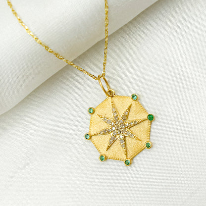 GDP615. 14k Solid Gold Diamond and Gemstone Star Charm