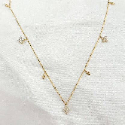 NT113096. 14K Solid Gold Diamond Flower Dangle Necklace