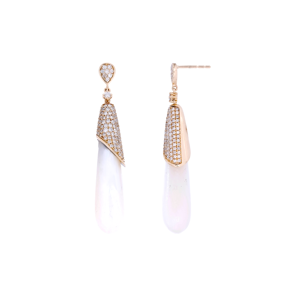 14K Gold Diamond and Pearl Dangle Drop Earrings