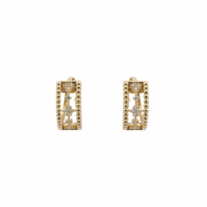 EHC57625. 14K Solid Yellow Gold Diamond Fancy Hoop Earrings