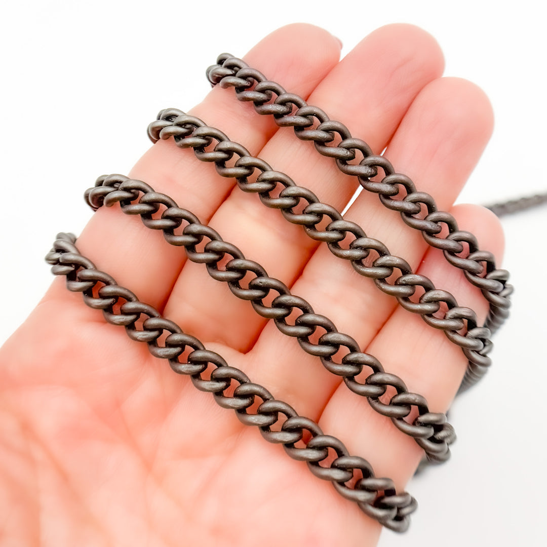 V255BRM. Black Rhodium Sterling Silver Smooth Curb Chain