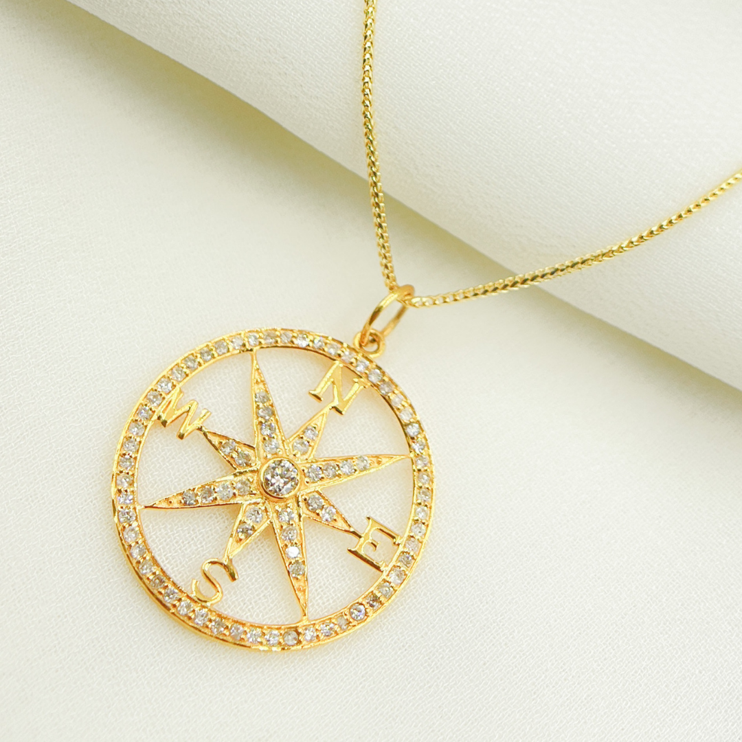 14K Gold with Diamonds Compass Charm. GDP220