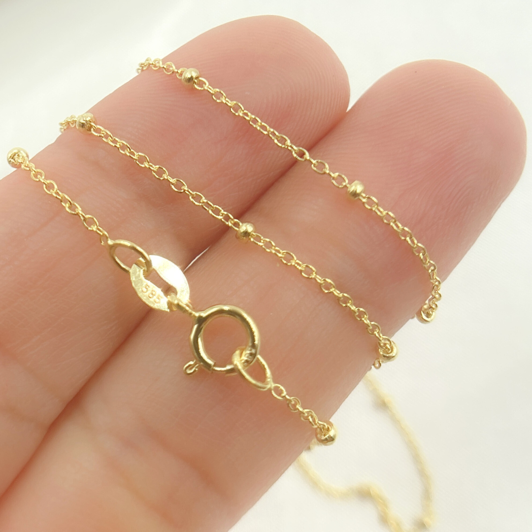 025R03S4. 14k Solid Yellow Gold Satellite Bead Chain