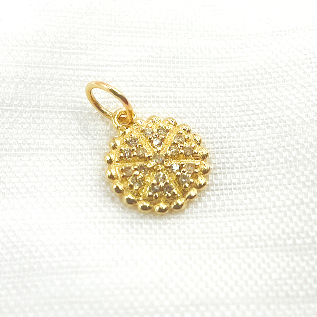 14K Gold Diamond Circle Charm. GDP459