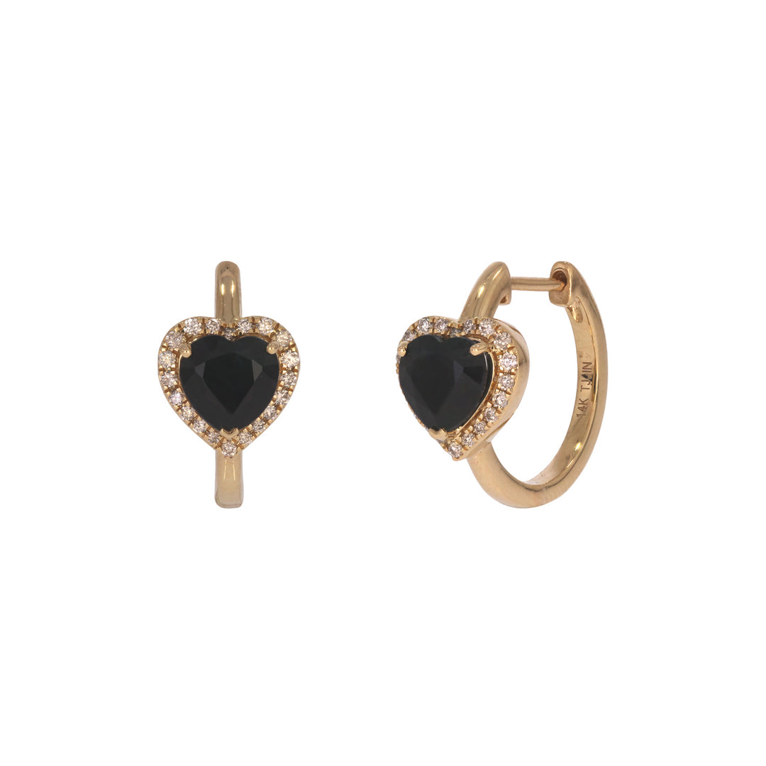 CE96390. 14k Solid Gold Diamond and Gemstone Heart Hoops
