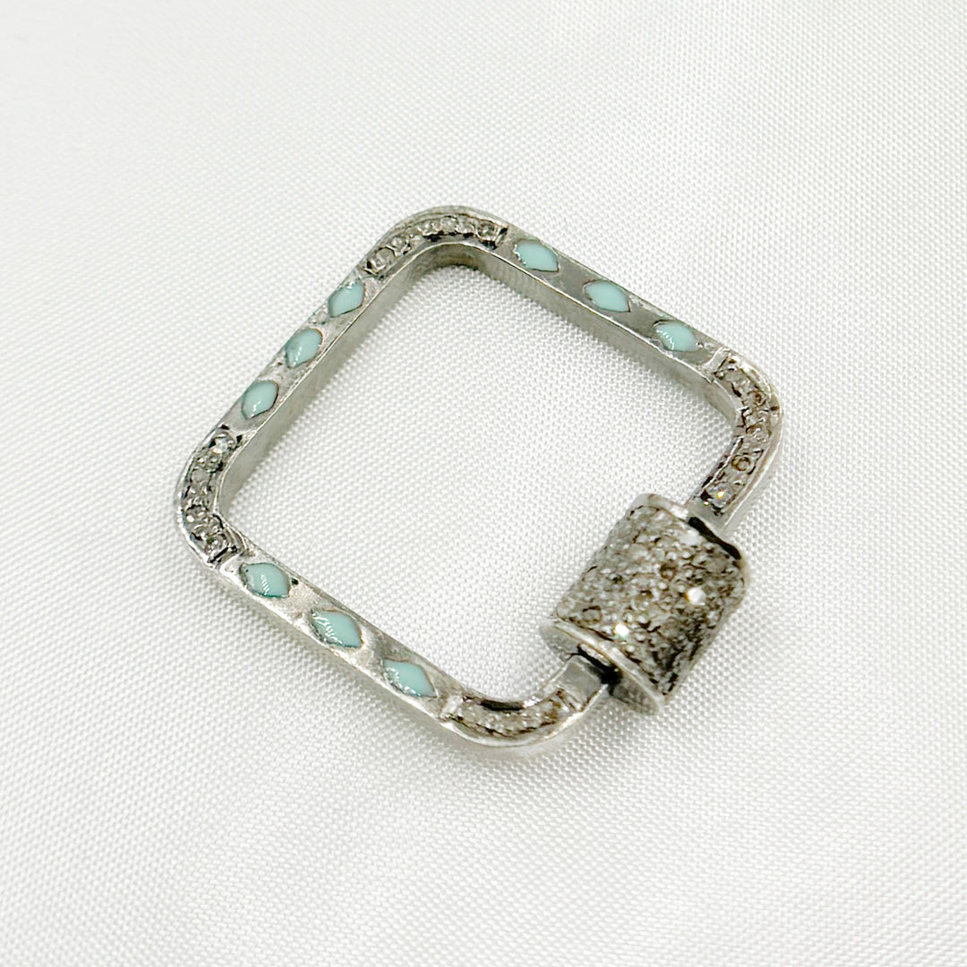 DC082. Diamond & Sterling Silver Square Carabiner Clasp with Enamel