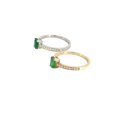 14k Solid Gold Diamond and Emerald Statement Ring