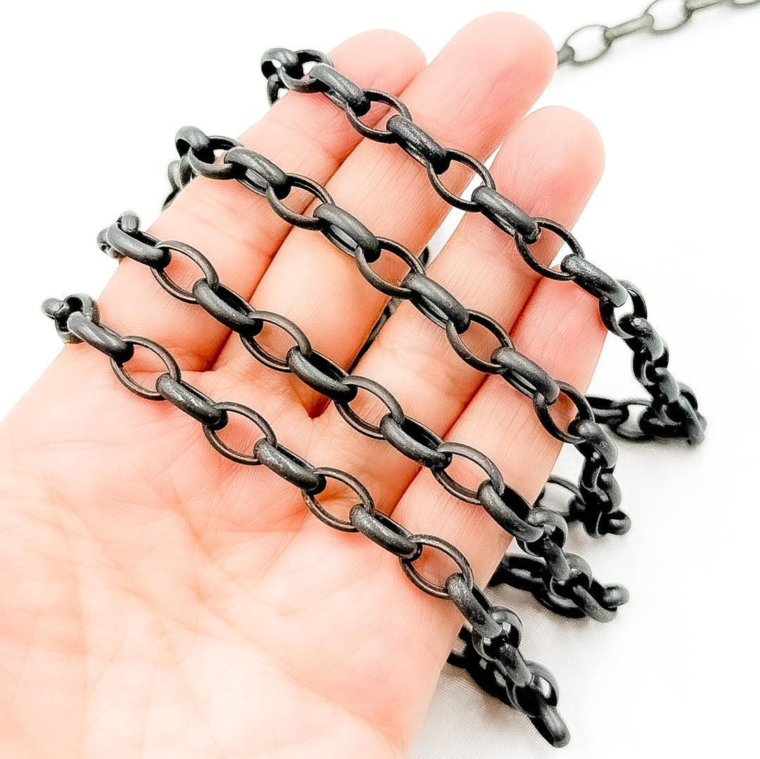 V23BR. Black Rhodium Matt Sterling Silver Oval Link Chain