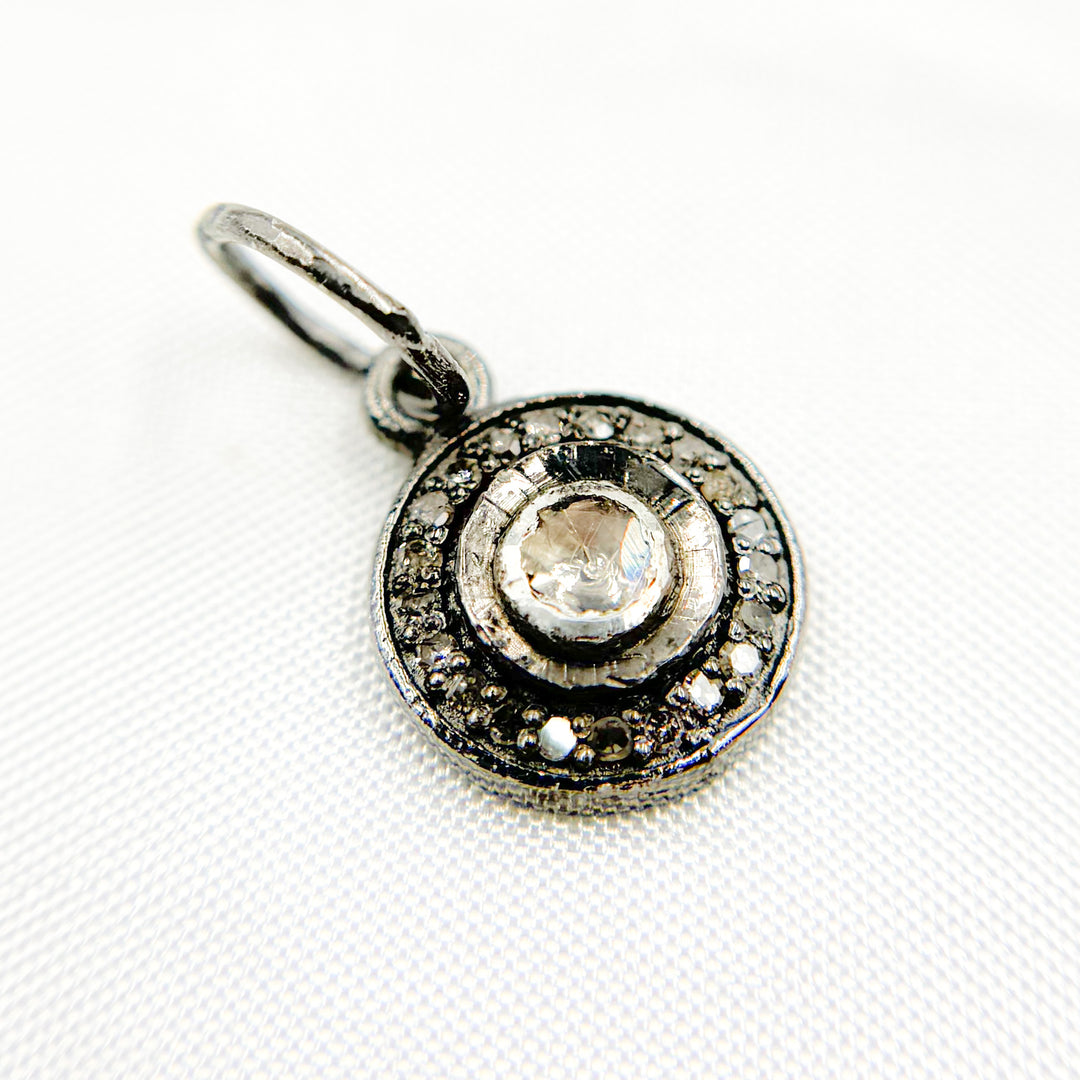 DC933. Diamond Sterling Silver Round Charm with Polki Diamond