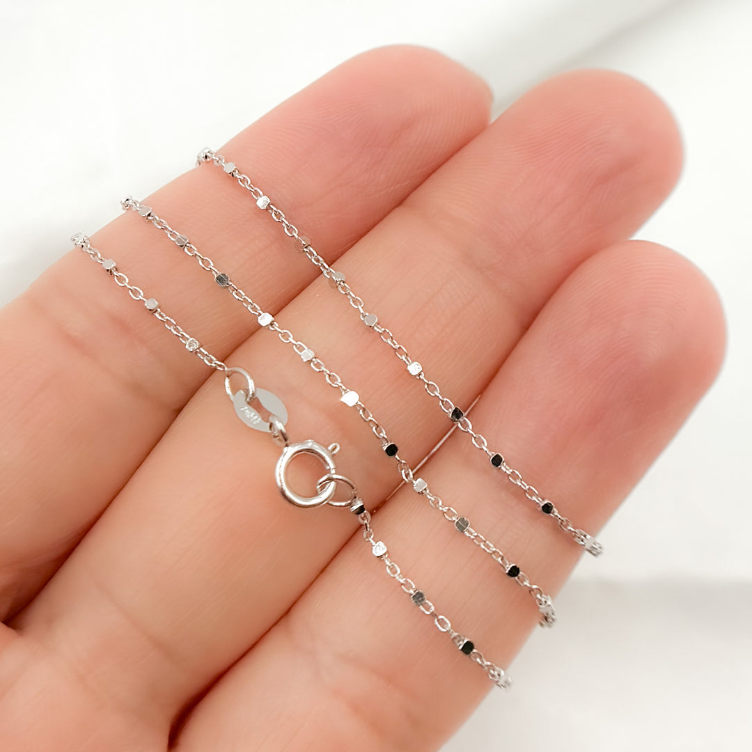 025R02S1QT4WG. 14K Solid White Gold Satellite Cube Chain