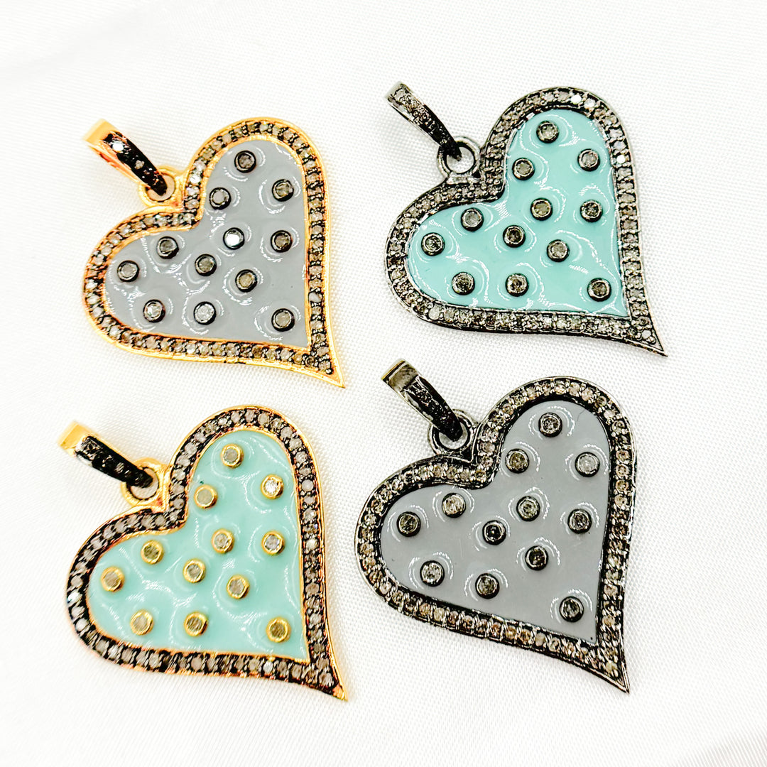 DP196A. Diamond Sterling Silver Heart Enamel Pendant