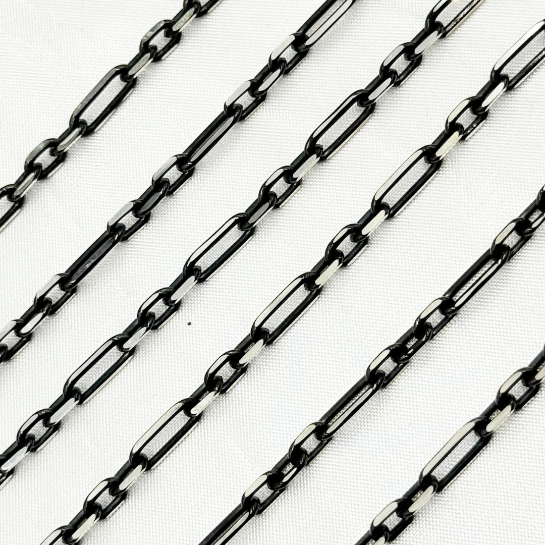 Buy Black Rhodium 925 Sterling Silver Diamond Cut Long & Short Link