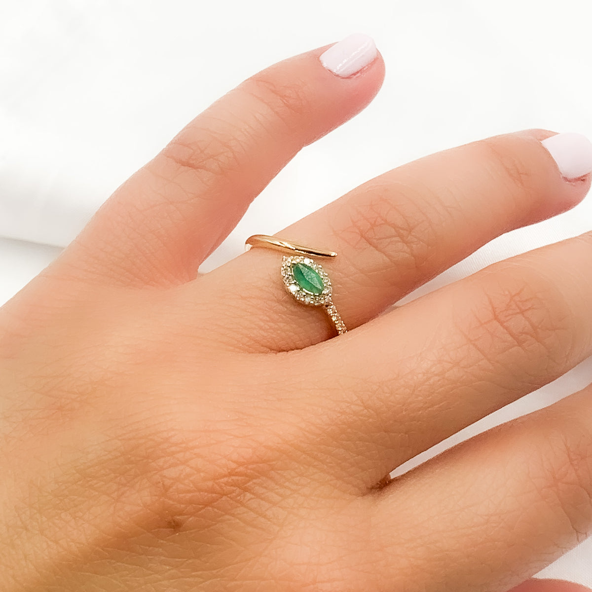 14K Solid Yellow Gold Diamond and Emerald  Ring.