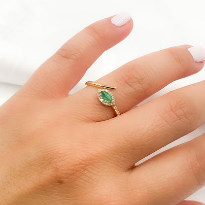 14K Solid Yellow Gold Diamond and Emerald  Ring.