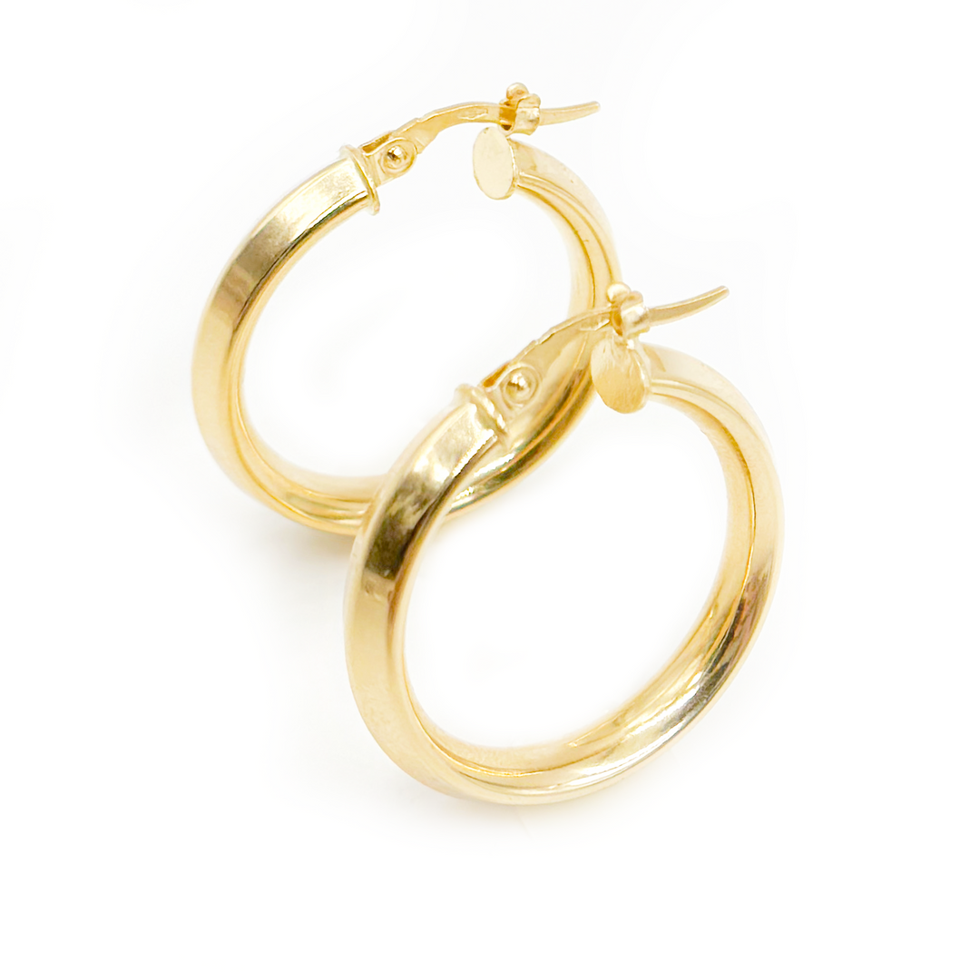 15850024668.  14K Solid Gold Fancy Round Hollow Hoop Earrings
