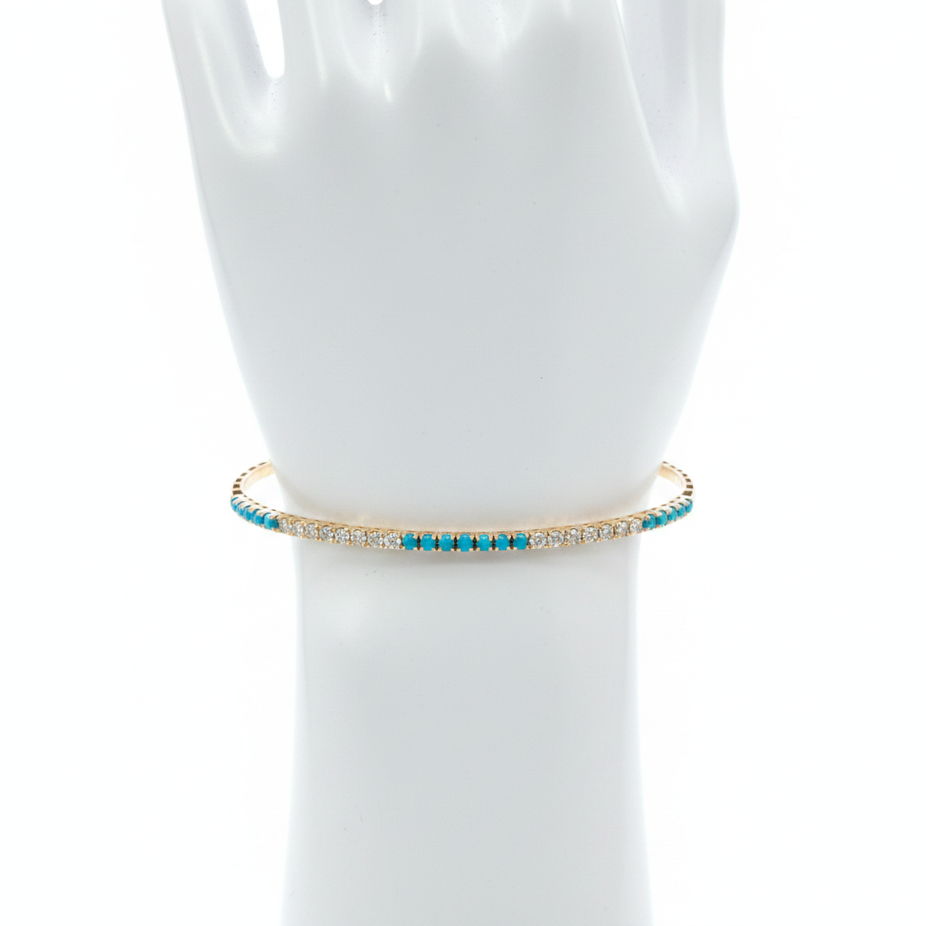 BNH68545. 14K Solid Yellow Gold Diamond and Gemstone Bangle
