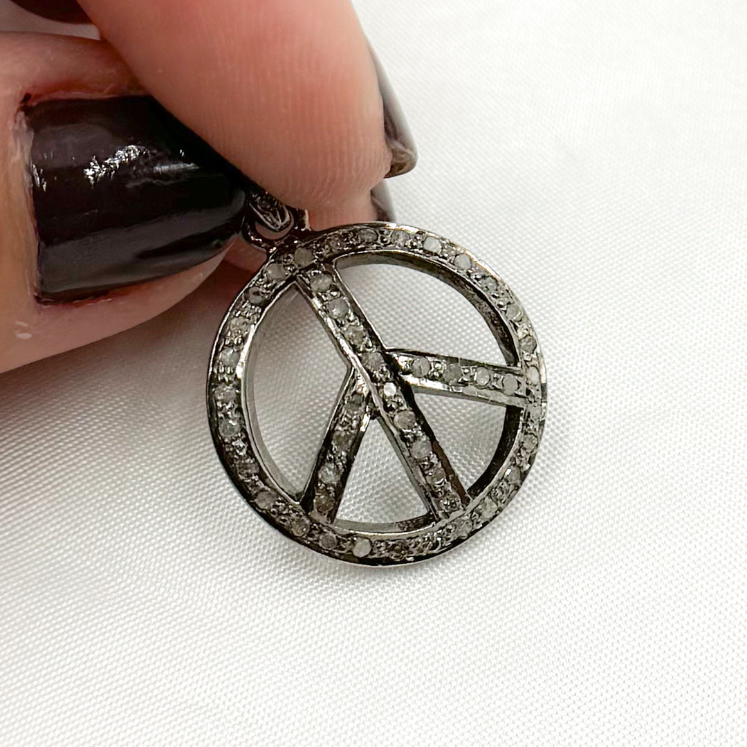 DP228. Diamond Sterling Silver Round Peace Pendant