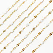 V295WTGF. 14K Gold Filled White Color Enamel with Paperclip and Diamond Cut Marina Links
