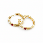 Load image into Gallery viewer, EHC56664. 14K Solid Gold Gemstone &amp; Diamond &amp; Hoop Earrings