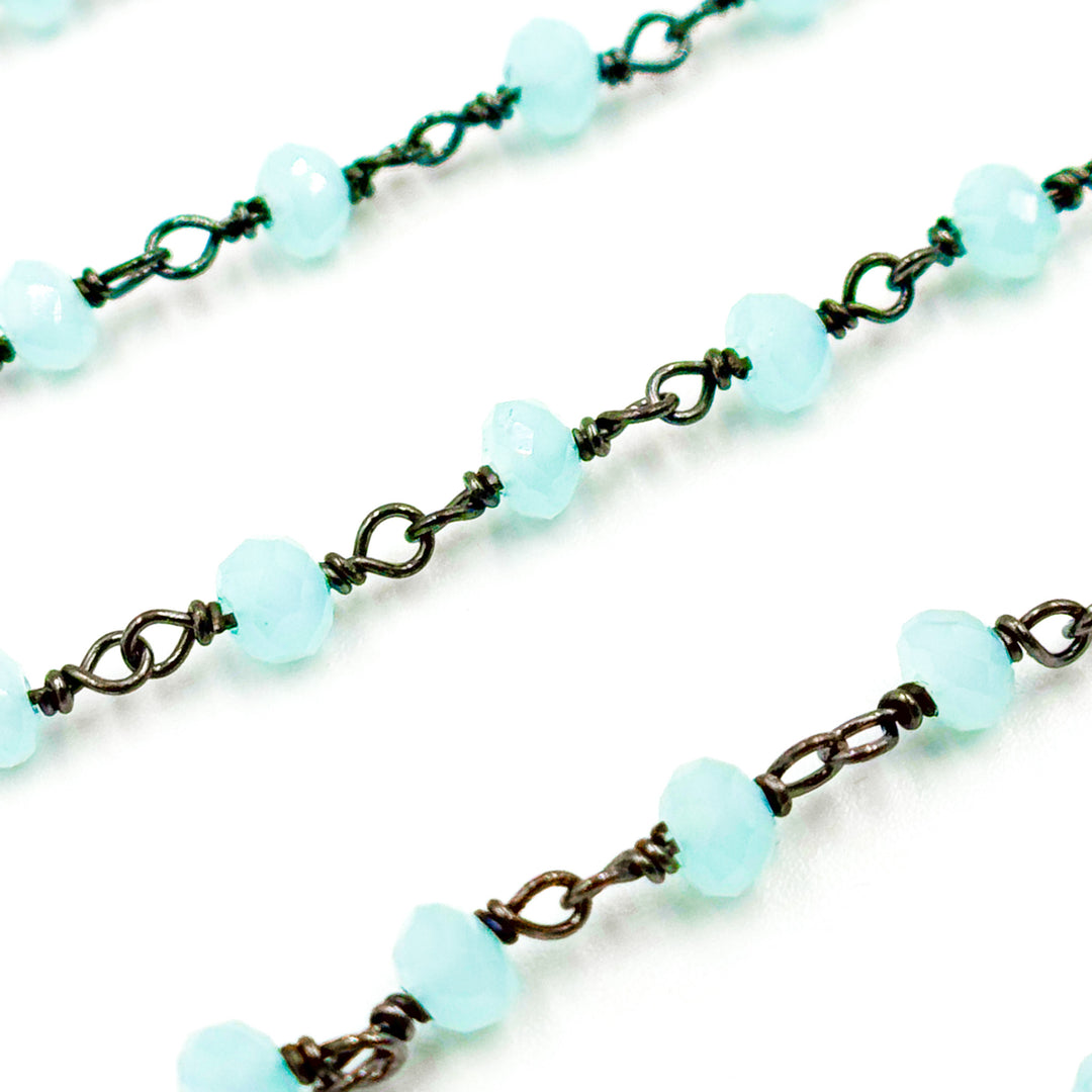 Aqua Color Chalcedony Black Rhodium 925 Sterling Silver Wire Chains
