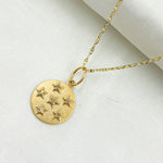 Load image into Gallery viewer, 14K Solid Gold Circle Charm with Diamond Stars. GDP537
