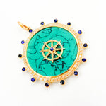 Load image into Gallery viewer, 14K Gold Turquoise and Blue Sapphire Round Compass Pendant