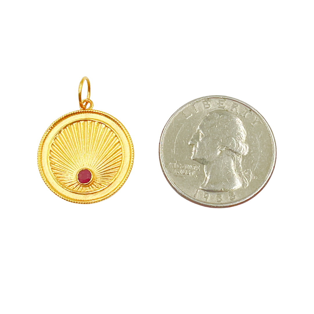 14K Solid Gold Gemstone Circle Charm. GDP303